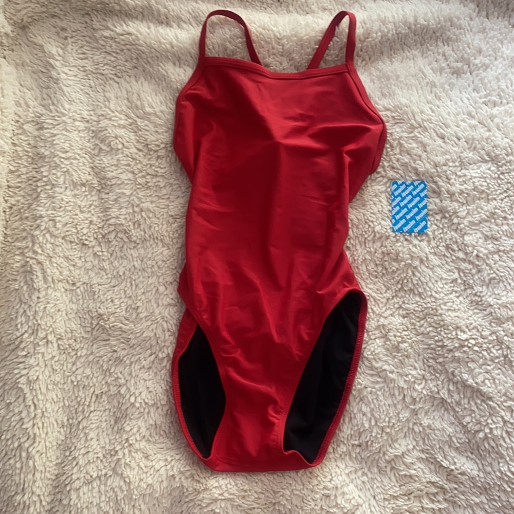 Red one piece swim suit
